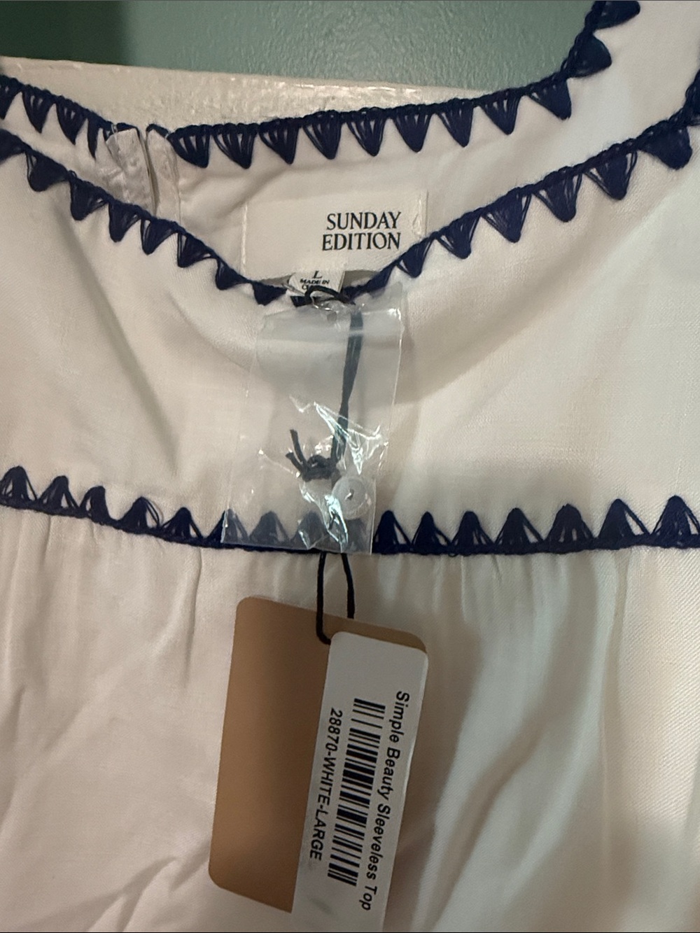 Sunday Edition White + Navy Stitch Detail Top and Short Set - Picture 2 of 3